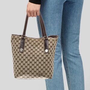 VINTAGE Gucci GG Canvas Charmy Tote Bag Beige
